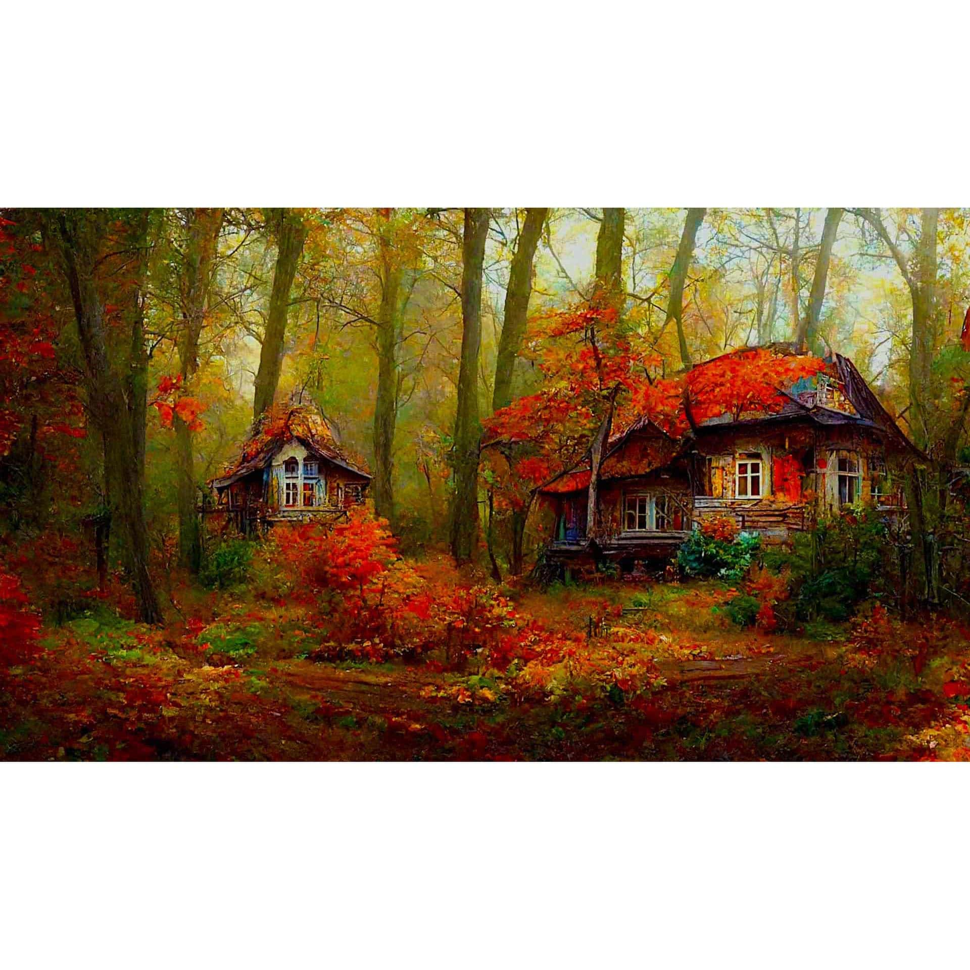 Diamond Painting - Herbstwald Cottage - gedruckt in Ultra-HD - Horizontal, Landschaft, Wald