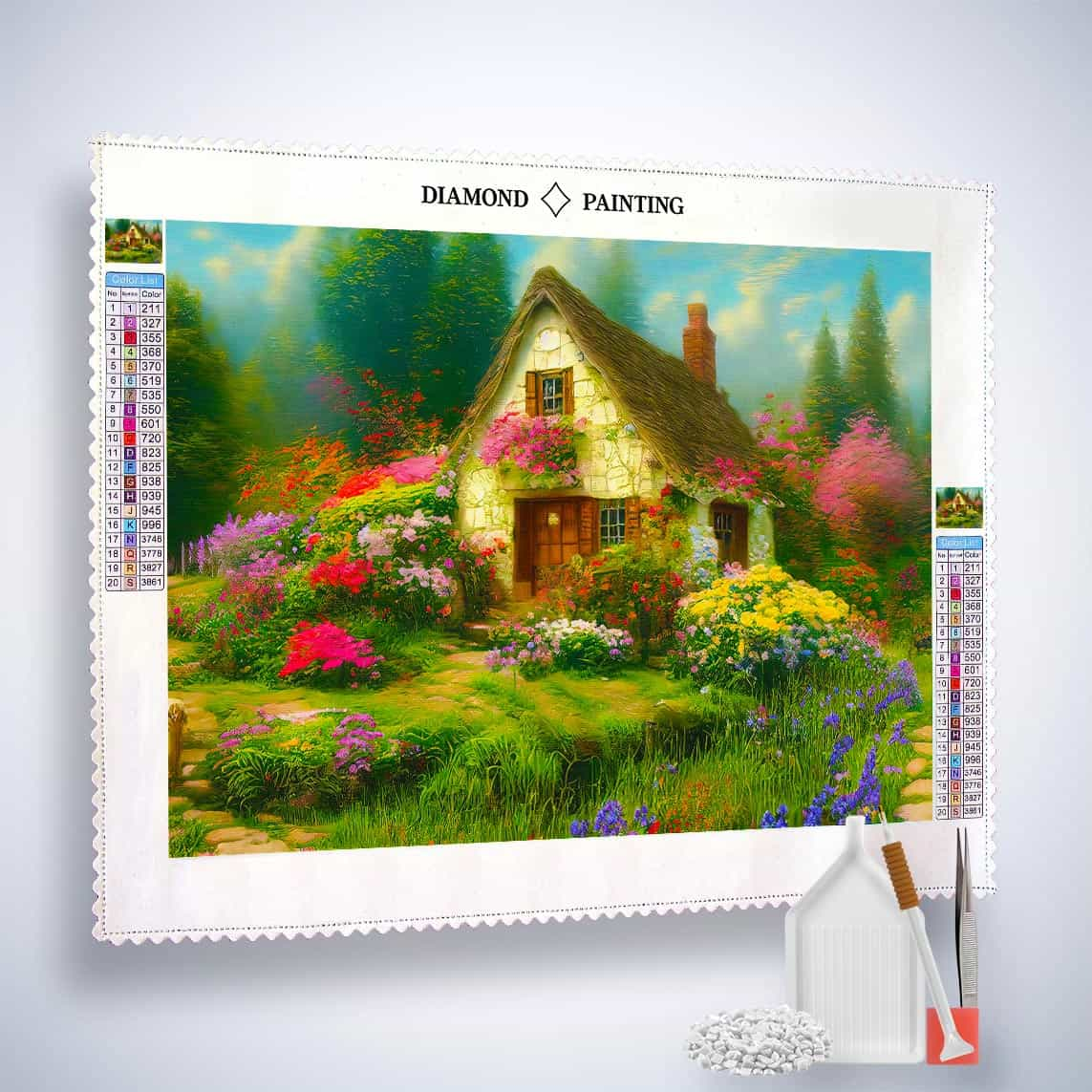 Diamond Painting - Blumenhaus, Vintage - gedruckt in Ultra-HD - Horizontal, Landschaft, Wald