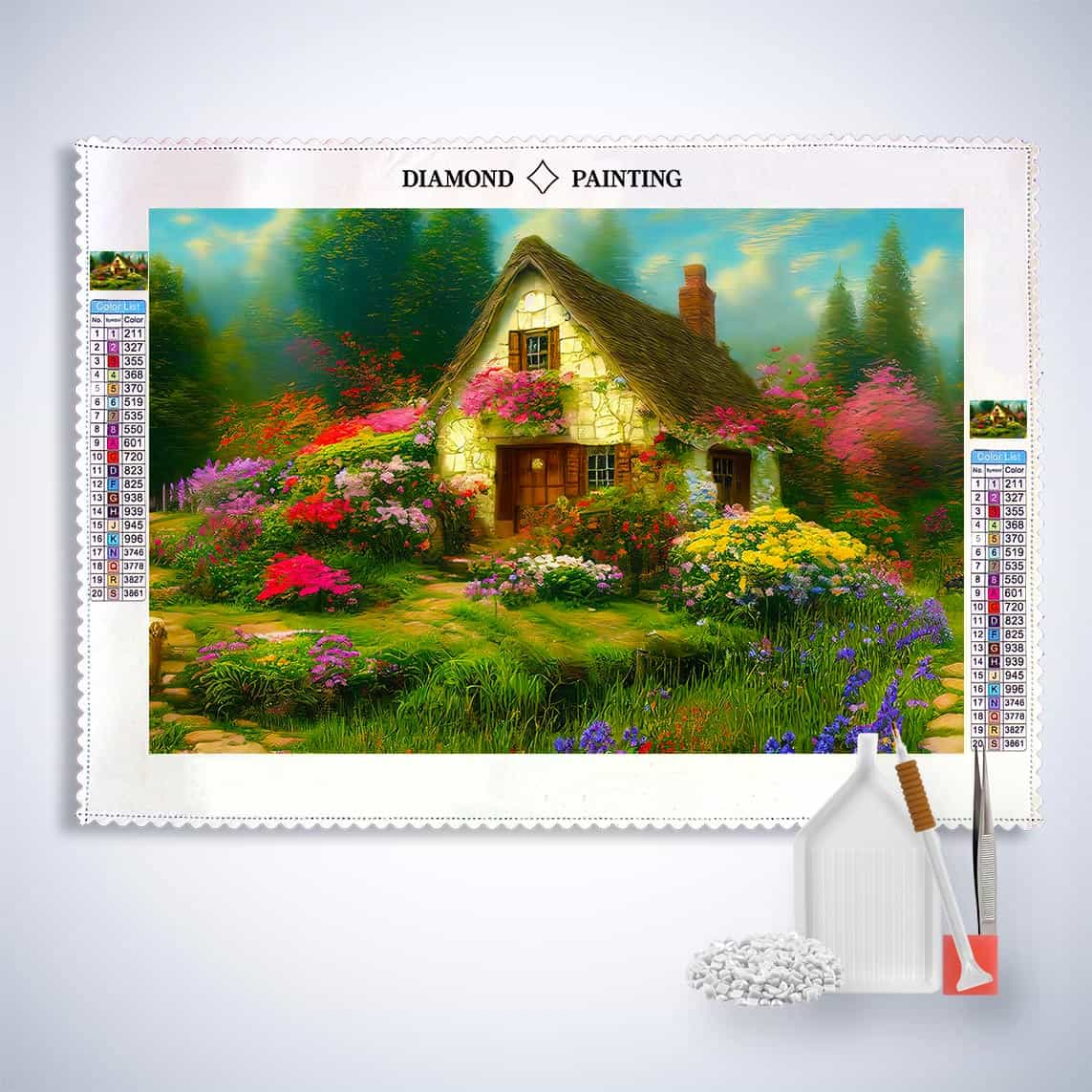 Diamond Painting - Blumenhaus, Vintage - gedruckt in Ultra-HD - Horizontal, Landschaft, Wald