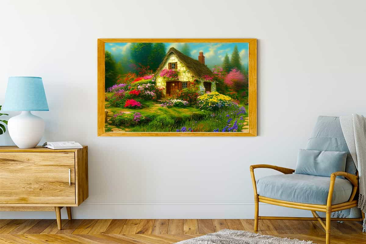 Diamond Painting - Blumenhaus, Vintage - gedruckt in Ultra-HD - Horizontal, Landschaft, Wald