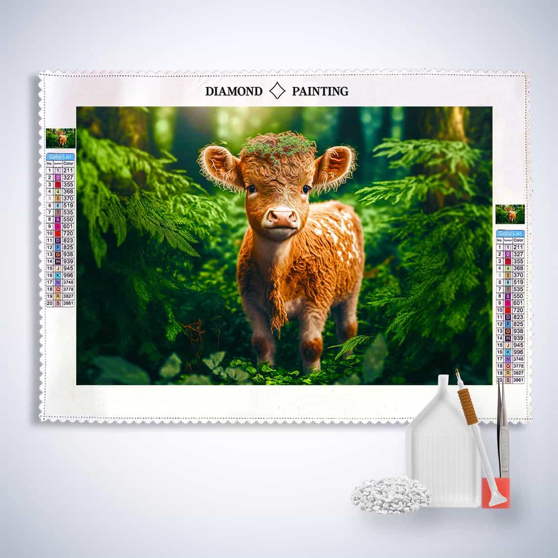 Diamond Painting - Kalb im Wald - gedruckt in Ultra-HD - Horizontal, Kuh, Tiere