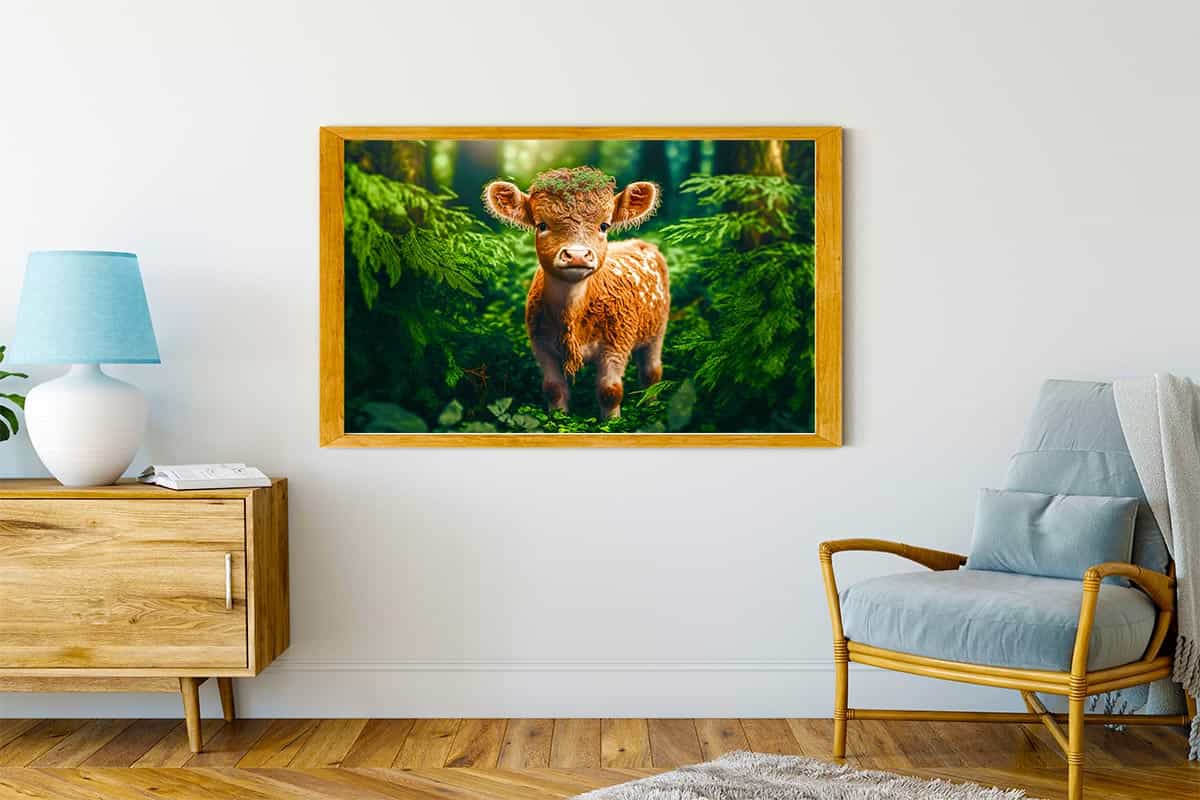 Diamond Painting - Kalb im Wald - gedruckt in Ultra-HD - Horizontal, Kuh, Tiere