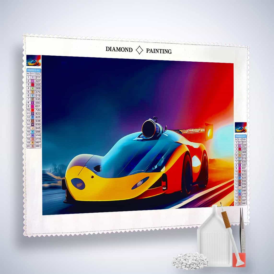 Diamond Painting - Gelber Rennwagen - gedruckt in Ultra-HD - Auto, Horizontal