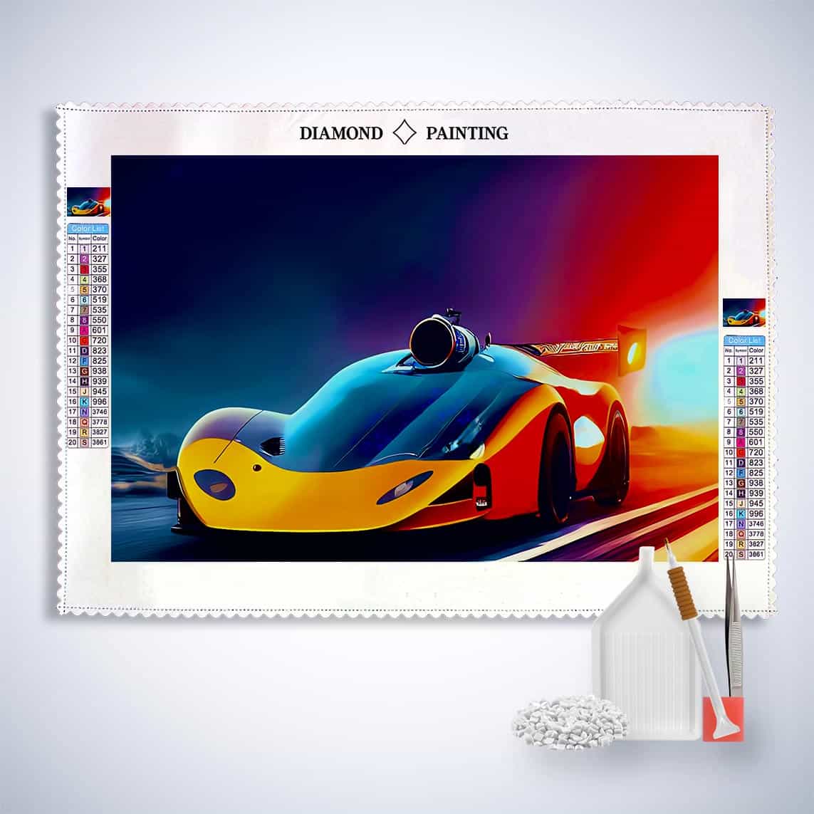 Diamond Painting - Gelber Rennwagen - gedruckt in Ultra-HD - Auto, Horizontal