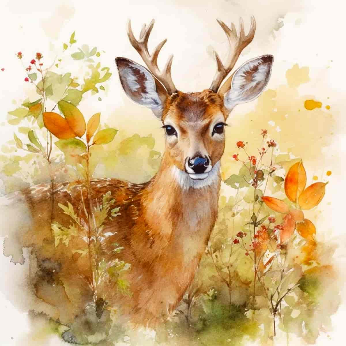 Diamond Painting - Waldbewohner im Gleichklang - gedruckt in Ultra-HD - Aquarell, Neu eingetroffen, Quadratisch, Reh, Tiere