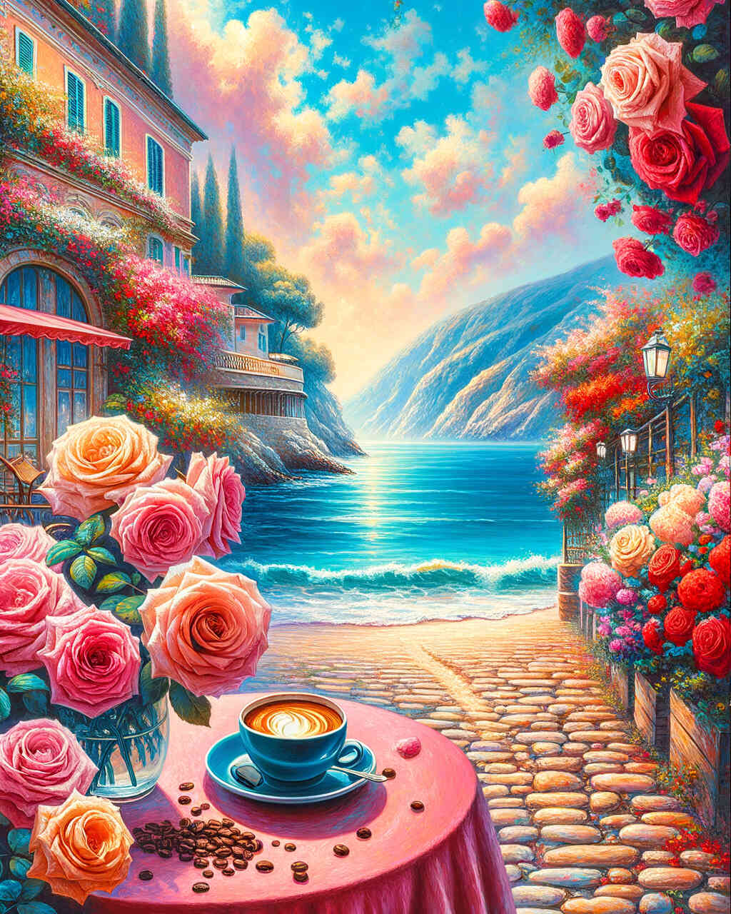 Diamond Painting - Kaffee am Meer Rosenstöcke