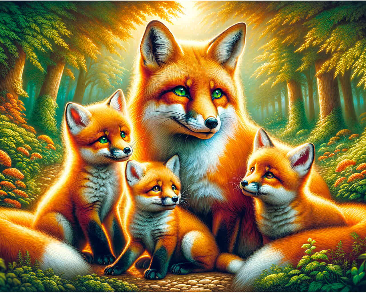Diamond Painting - Familie der Füchse