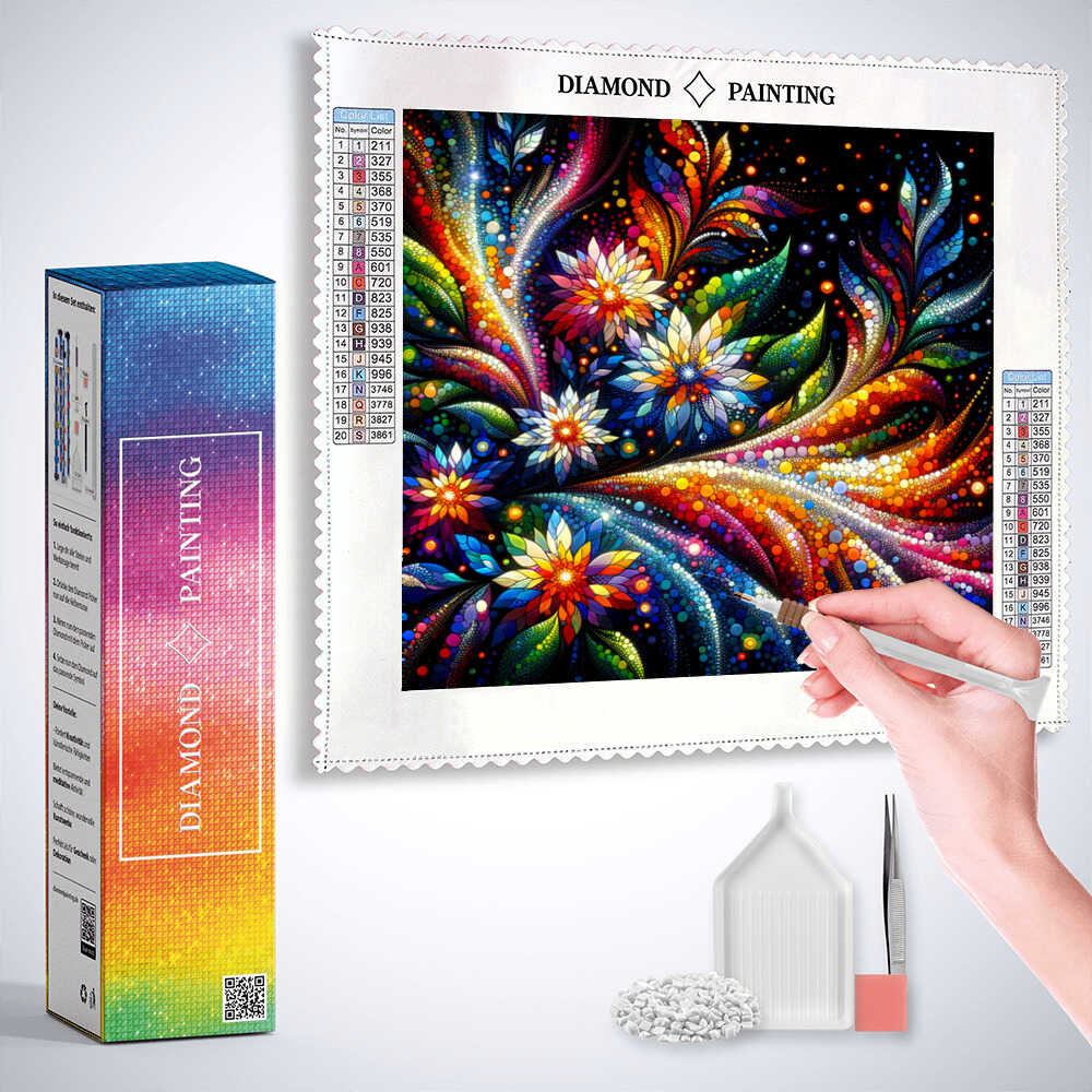 Diamond Painting - Bunte Blumen auf Schwarz