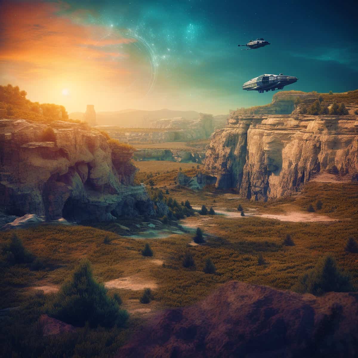 Malen nach Zahlen - Fantasylandschaft Green - hochwertige Leinwand - 170523, fantasy, landschaft, Neu eingetroffen, Quadratisch, star wars