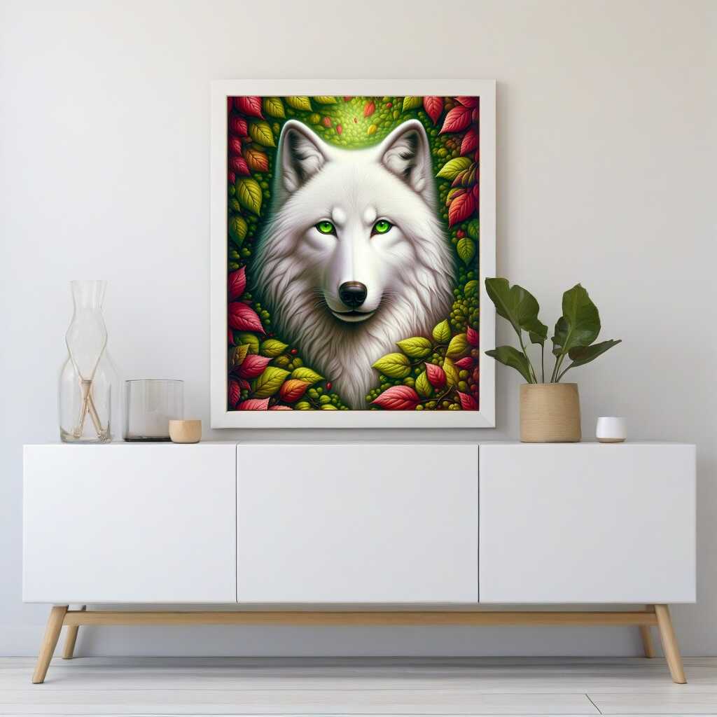 Diamond Painting - Weißer Wolf grüne Augen
