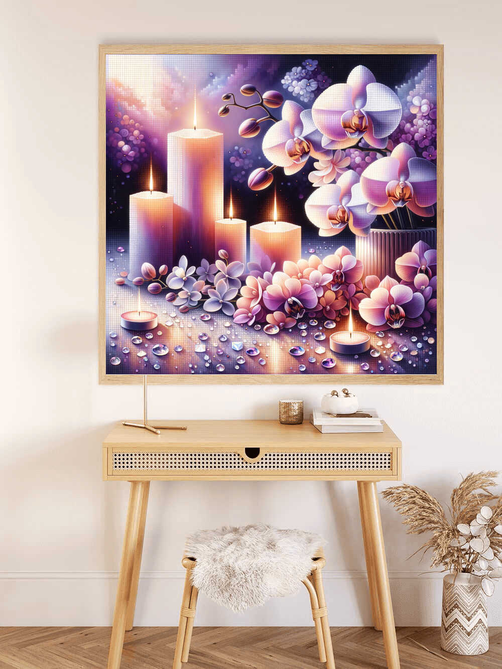 Diamond Painting - Lila Orchidee mit Kerzen