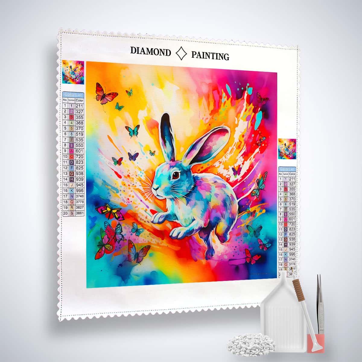 Diamond Painting - Hase mit Blumentanz - gedruckt in Ultra-HD - Blumen, Hasen, Neu eingetroffen, Quadratisch, Tiere