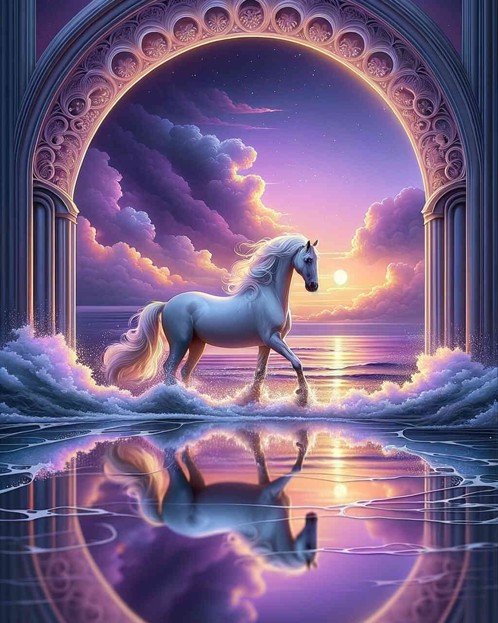 Diamond Painting - Pferd im Meer Sonnenuntergang
