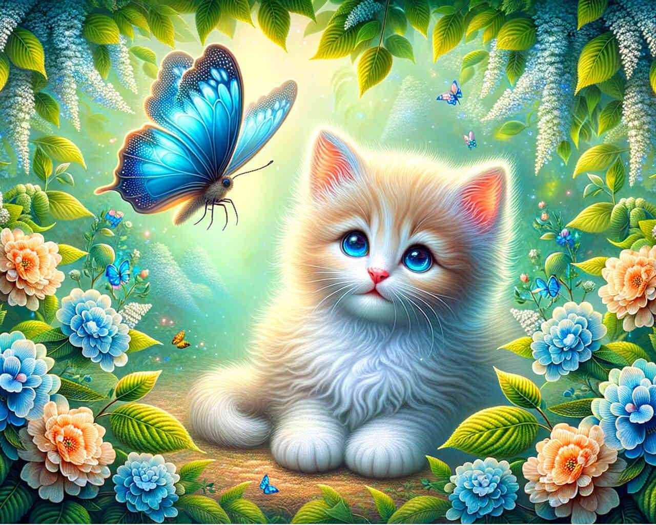 Diamond Painting - Kätzchen, blauer Schmetterling