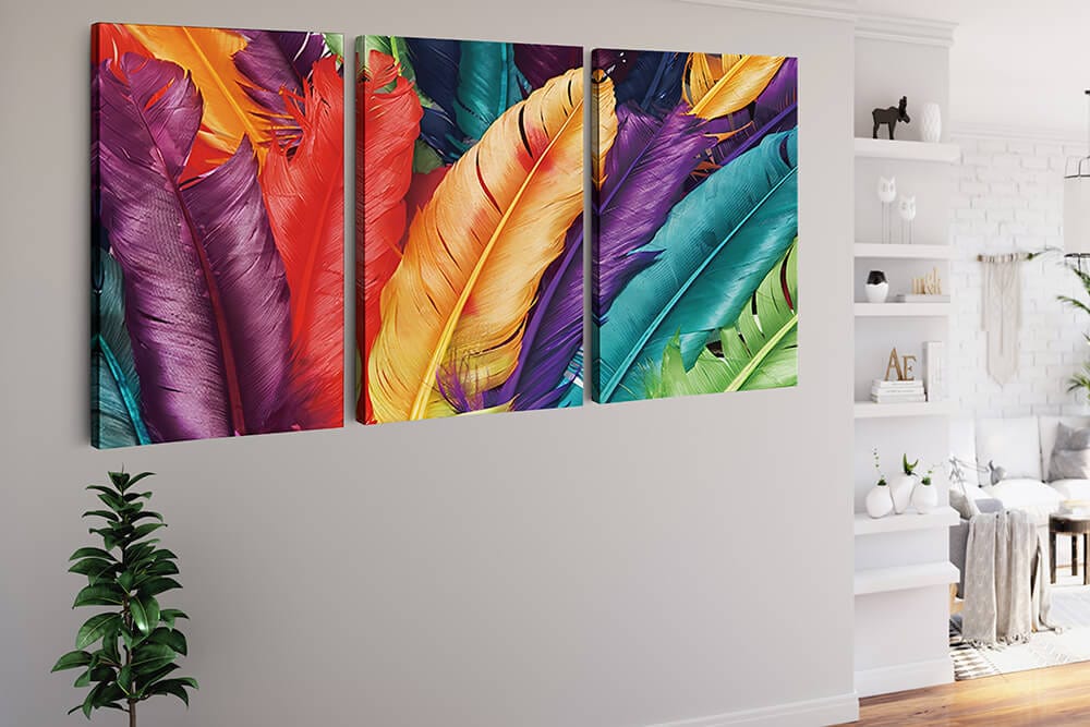 Diamond Painting 3 teilig - Bunte Federnpracht - gedruckt in Ultra-HD - multi3