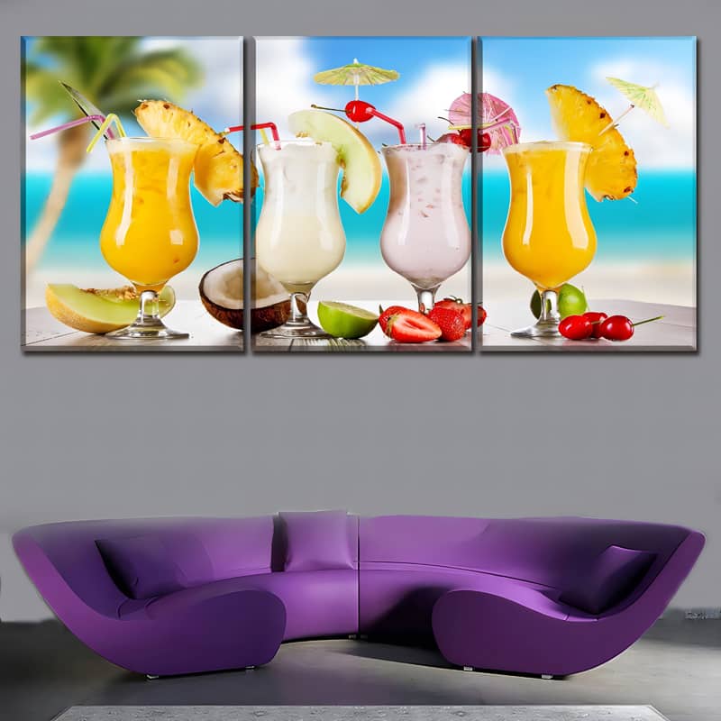 Diamond Painting 3 teilig - Frucht Cocktails am Strand - gedruckt in Ultra-HD - multi3