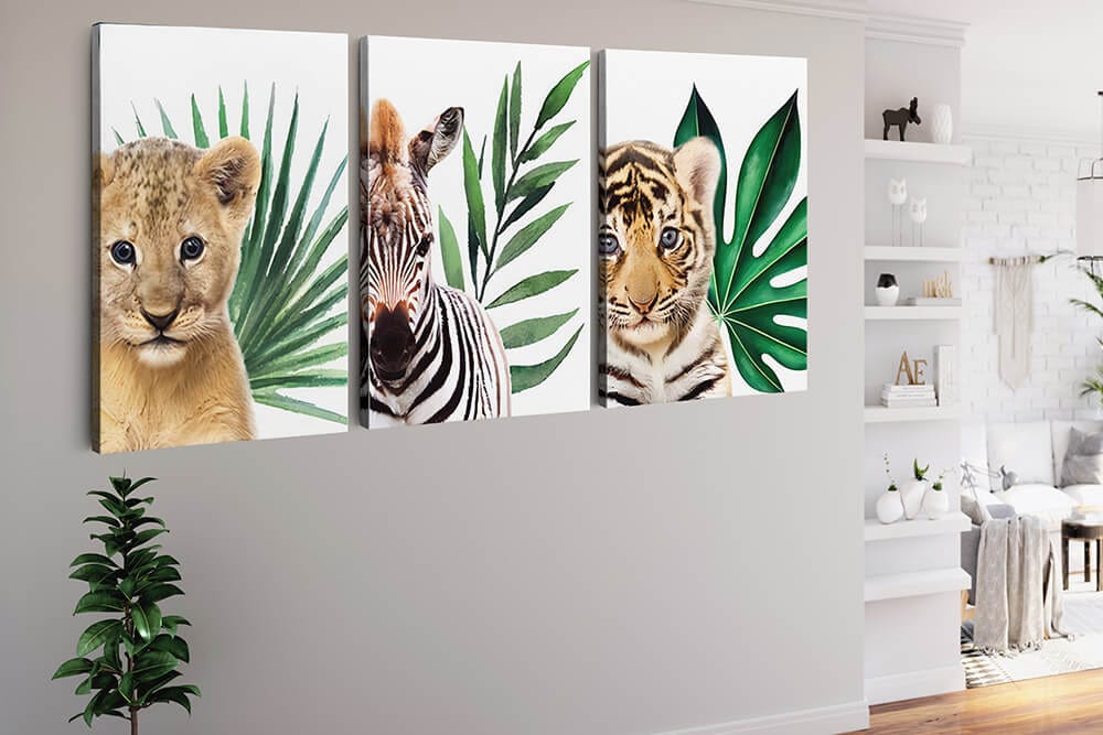 Diamond Painting 3 teilig - Löwe, Zebra und Tiger Babys - gedruckt in Ultra-HD - multi3