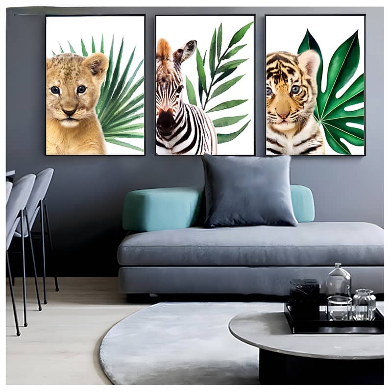 Diamond Painting 3 teilig - Löwe, Zebra und Tiger Babys - gedruckt in Ultra-HD - multi3