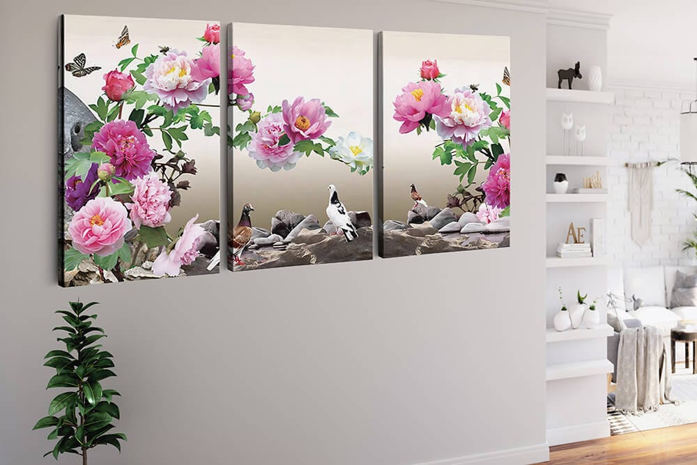 Diamond Painting 3 teilig - Rosen und Tauben mit Schmetterlingen - gedruckt in Ultra-HD - multi3