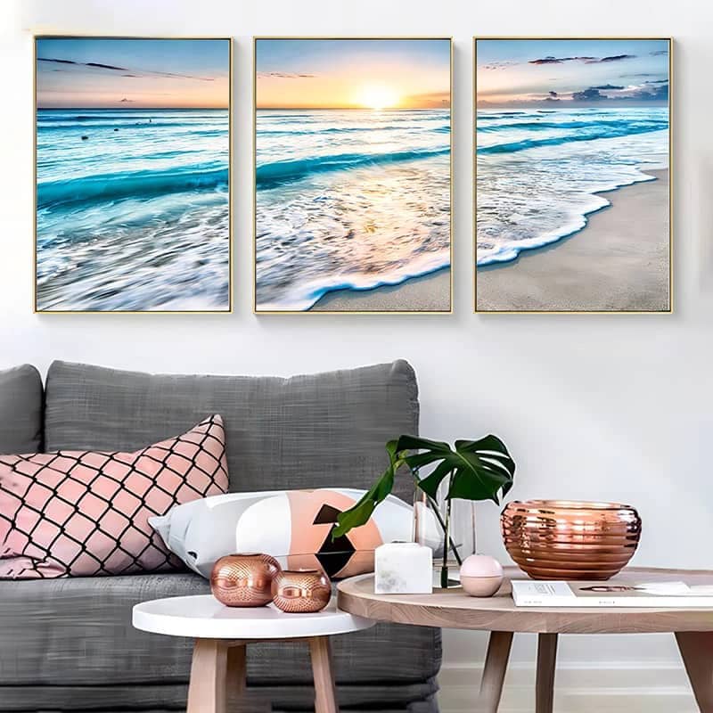 Diamond Painting 3 teilig - Strandspaziergang, Sonnenuntergang mit Wolken - gedruckt in Ultra-HD - multi3