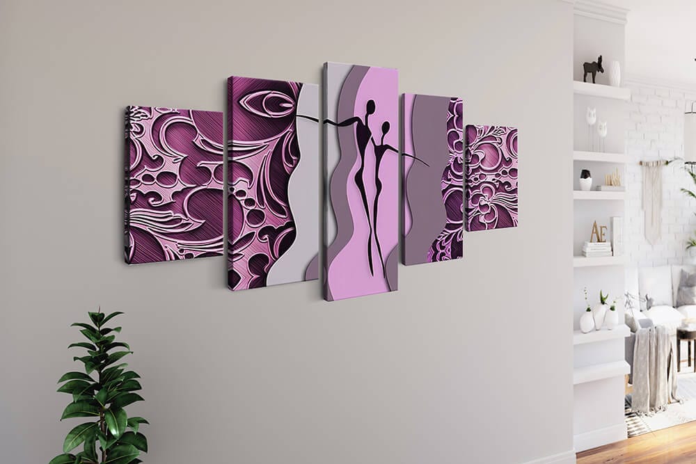 Diamond Painting 5 teilig - Abstrakte Menschen in Violetttönen und Mustern - gedruckt in Ultra-HD - multi5