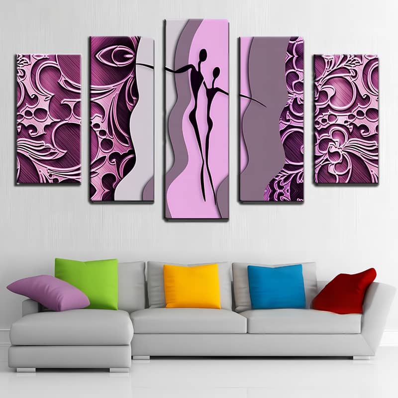Diamond Painting 5 teilig - Abstrakte Menschen in Violetttönen und Mustern - gedruckt in Ultra-HD - multi5