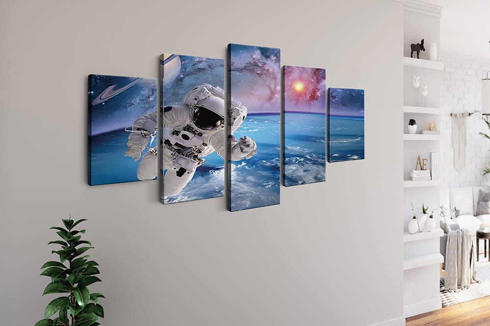Diamond Painting 5 teilig - Astronaut im Weltall über der Erde - gedruckt in Ultra-HD - multi5