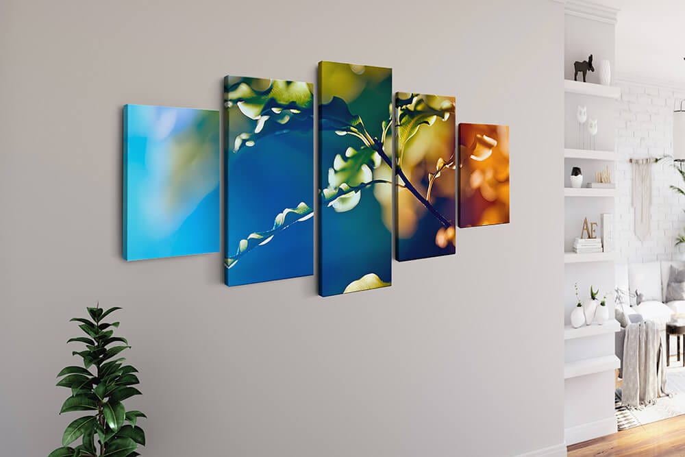Diamond Painting 5 teilig - Baumast im Farblichem Hintergrund - gedruckt in Ultra-HD - multi5