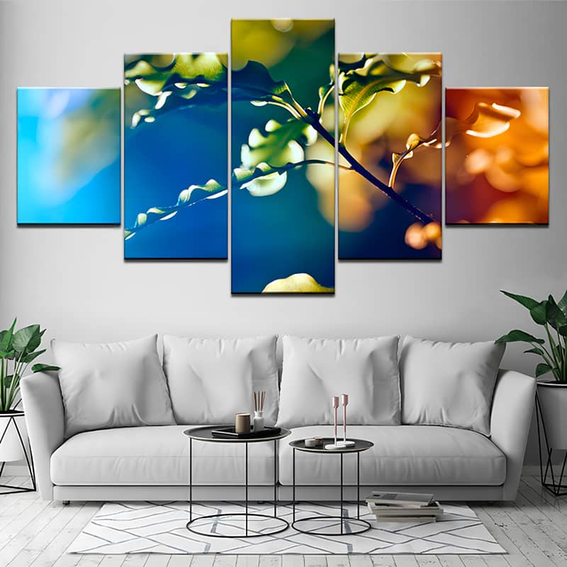 Diamond Painting 5 teilig - Baumast im Farblichem Hintergrund - gedruckt in Ultra-HD - multi5