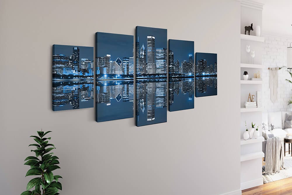 Diamond Painting 5 teilig - Blau beleuchtete Skyline - gedruckt in Ultra-HD - multi5