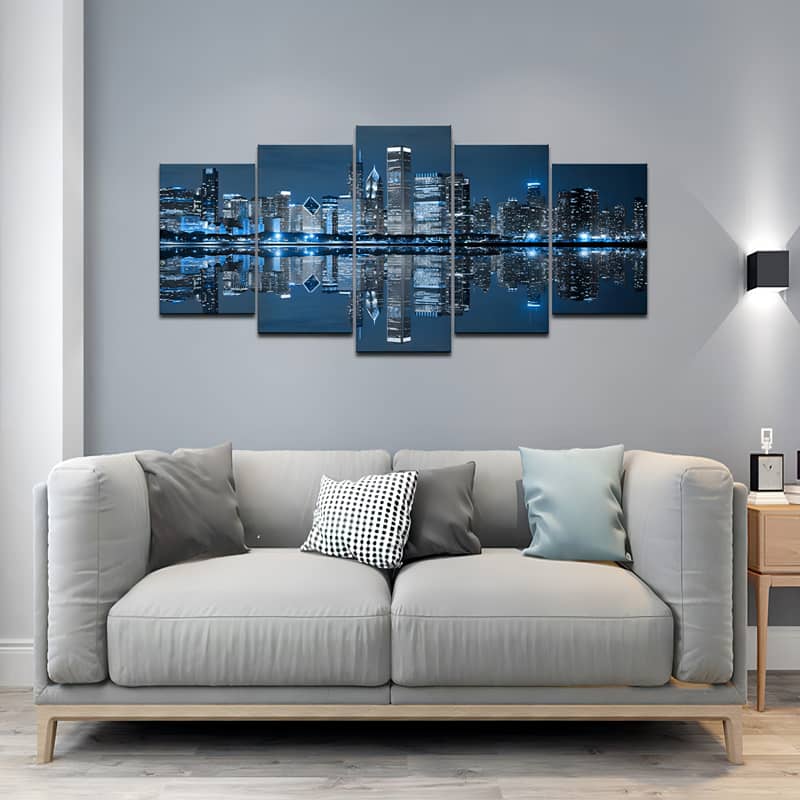 Diamond Painting 5 teilig - Blau beleuchtete Skyline - gedruckt in Ultra-HD - multi5