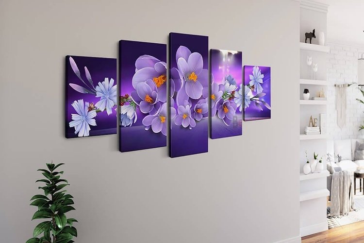 Diamond Painting 5 teilig - Blumen in Lila und Rosa - gedruckt in Ultra-HD - multi5
