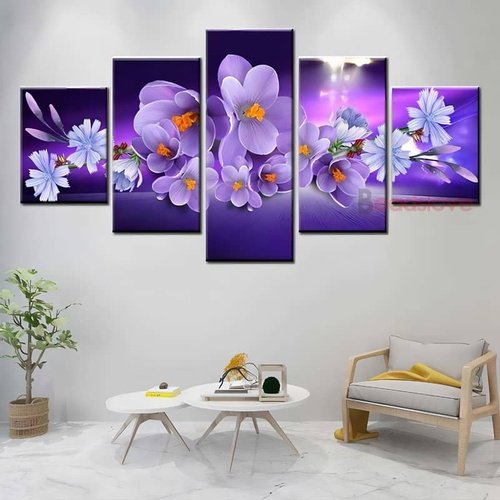 Diamond Painting 5 teilig - Blumen in Lila und Rosa - gedruckt in Ultra-HD - multi5