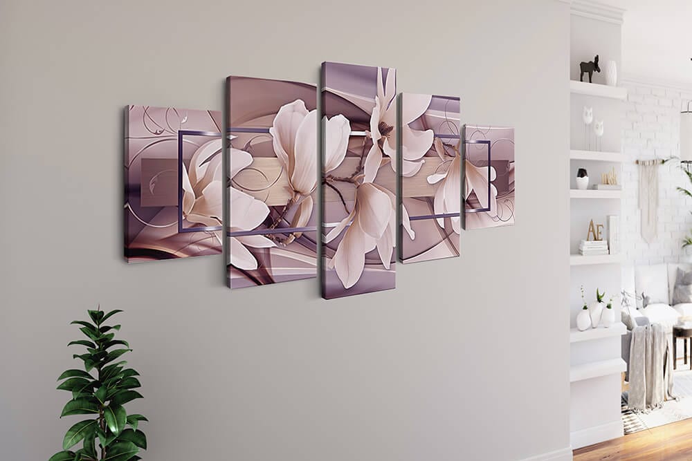 Diamond Painting 5 teilig - Blumenranke vor Musterhintergrund - gedruckt in Ultra-HD - multi5
