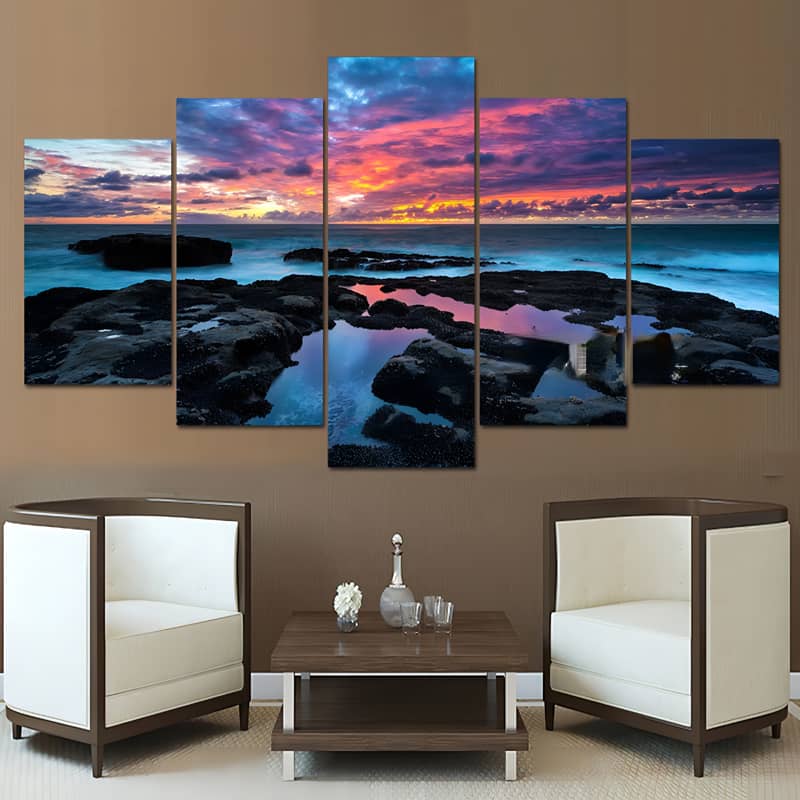 Diamond Painting 5 teilig - Bunter Sonnenuntergang, Spiegelung - gedruckt in Ultra-HD - multi5