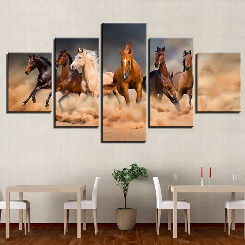 Diamond Painting 5 teilig - Galloppierende Pferde im Sand - gedruckt in Ultra-HD - multi5