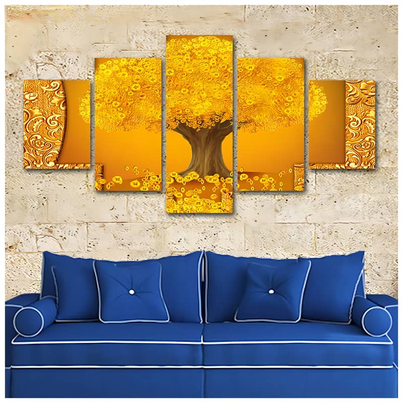 Diamond Painting 5 teilig - Gelb und goldener Baum, Abstrakt - gedruckt in Ultra-HD - multi5