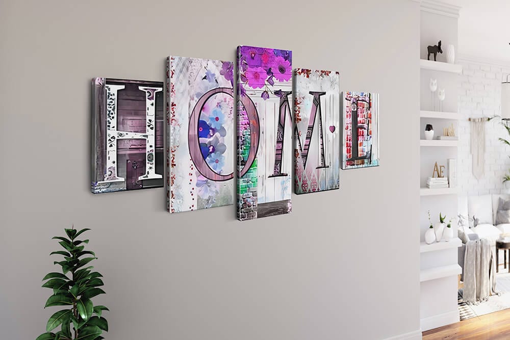 Diamond Painting 5 teilig - HOME in Holz mit Muster - gedruckt in Ultra-HD - multi5