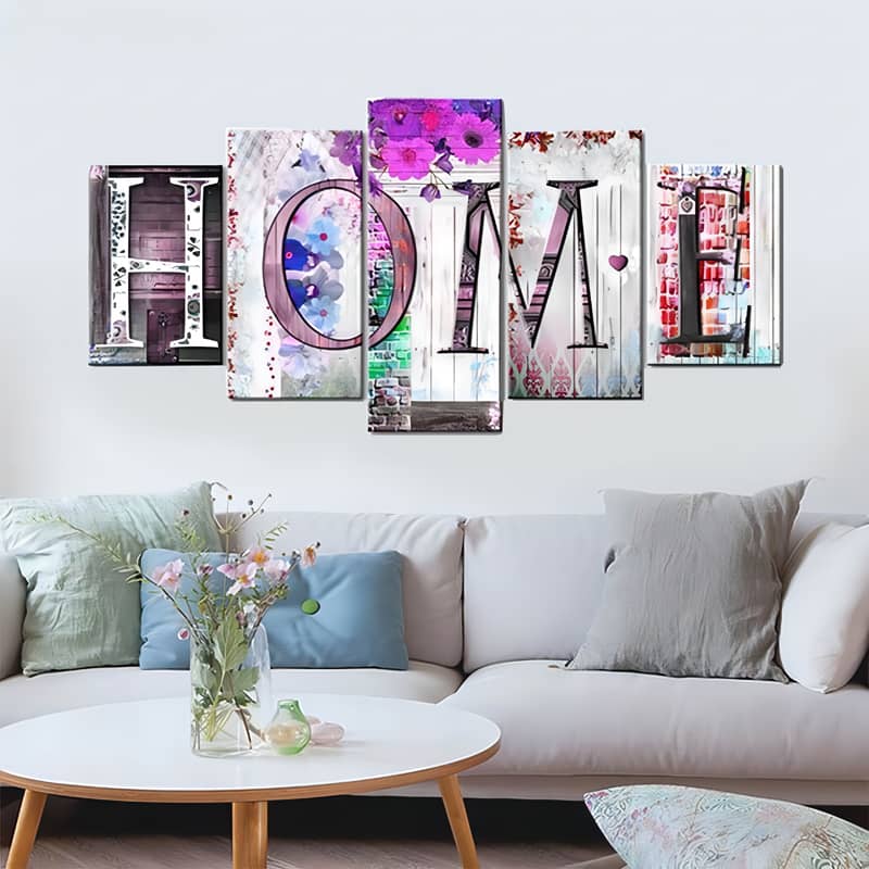 Diamond Painting 5 teilig - HOME in Holz mit Muster - gedruckt in Ultra-HD - multi5