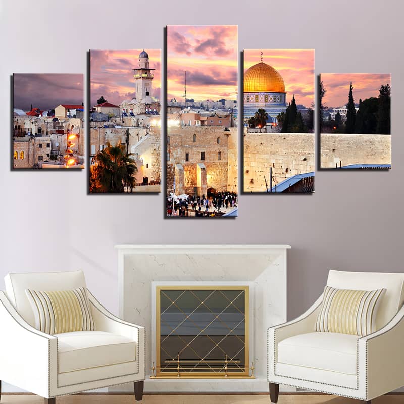 Diamond Painting 5 teilig - Jerusalem, Sonnenuntergang - gedruckt in Ultra-HD - multi5