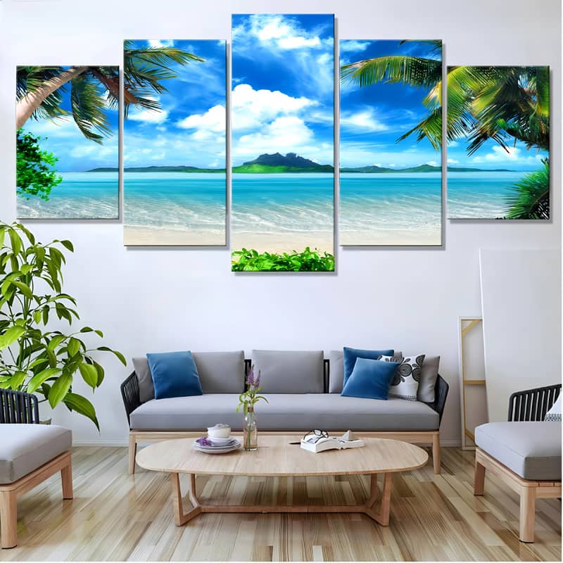Diamond Painting 5 teilig - Karibiktraum, Insel im Meer - gedruckt in Ultra-HD - multi5