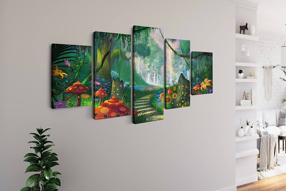 Diamond Painting 5 teilig - Märchenwald, Treppenlandschaft - gedruckt in Ultra-HD - multi5