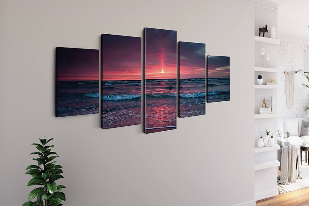 Diamond Painting 5 teilig - Meeresrauschen im Roten Sonnenuntergang - gedruckt in Ultra-HD - multi5
