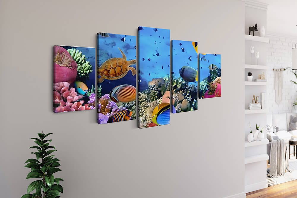 Diamond Painting 5 teilig - Schildkröte und Fische, Korallenwelt - gedruckt in Ultra-HD - multi5