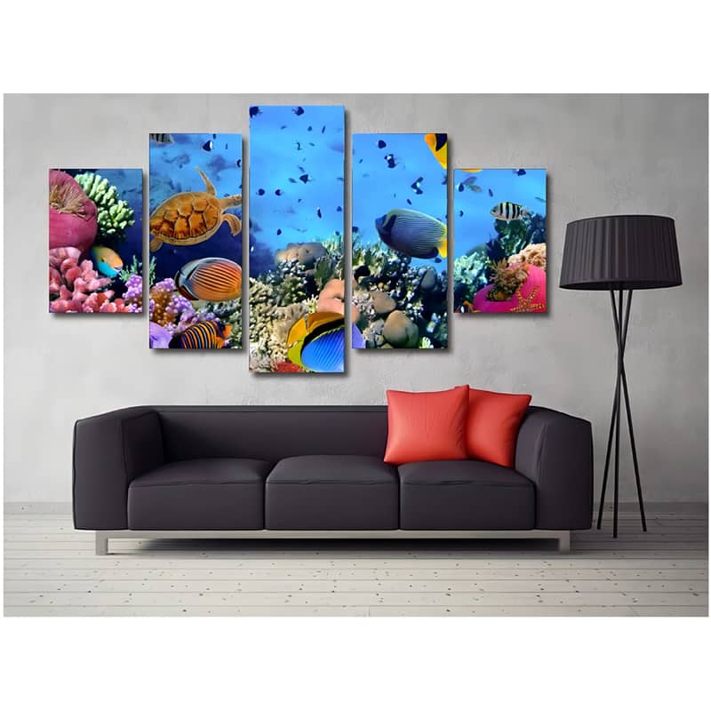 Diamond Painting 5 teilig - Schildkröte und Fische, Korallenwelt - gedruckt in Ultra-HD - multi5