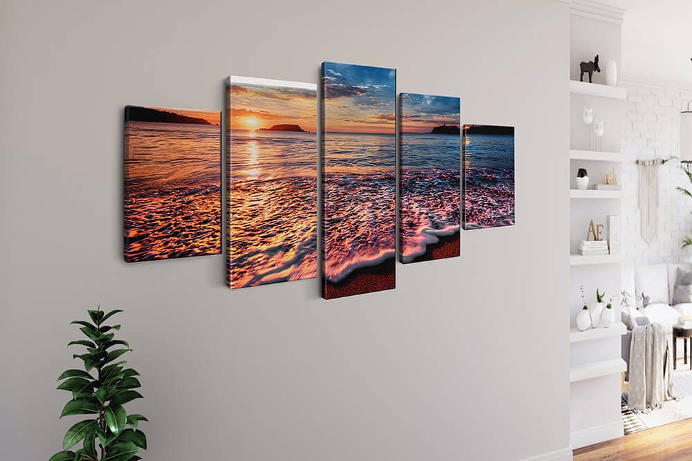 Diamond Painting 5 teilig - Sonnenuntergang über dem Meer, Sanfter Wellengang - gedruckt in Ultra-HD - multi5