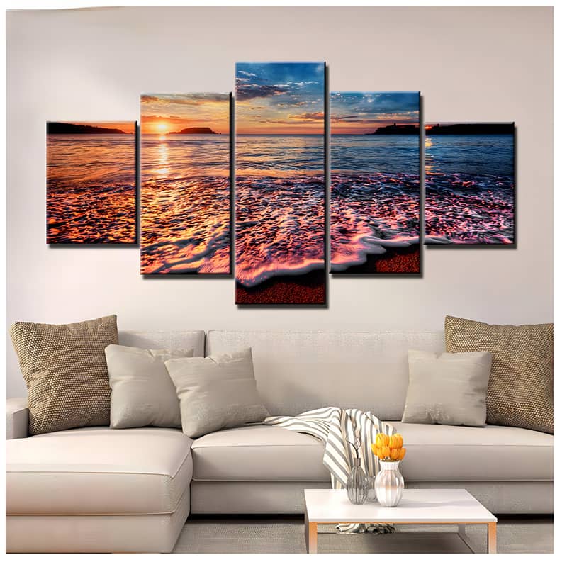 Diamond Painting 5 teilig - Sonnenuntergang über dem Meer, Sanfter Wellengang - gedruckt in Ultra-HD - multi5