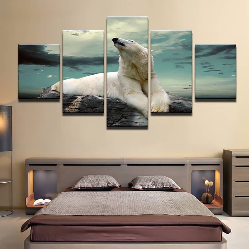 Diamond Painting 5 teilig - Stolzer Eisbär, entspannt - gedruckt in Ultra-HD - multi5