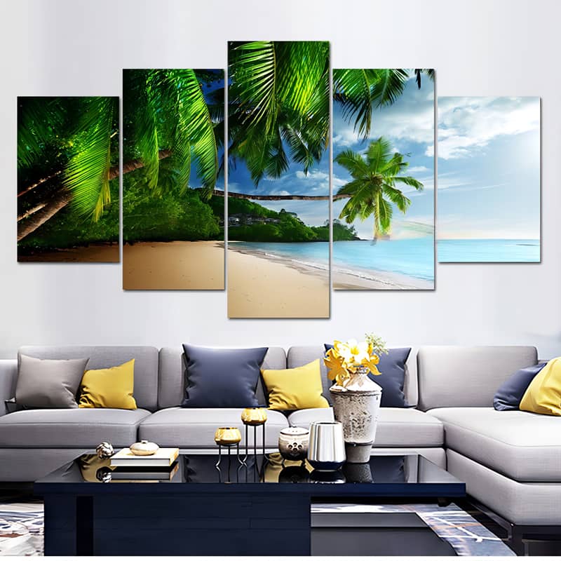 Diamond Painting 5 teilig - Traumhafter Sandstrand mit Palmen - gedruckt in Ultra-HD - multi5