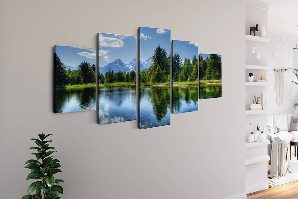 Diamond Painting 5 teilig - Waldsee in den Bergen, blauer Himmel - gedruckt in Ultra-HD - multi5